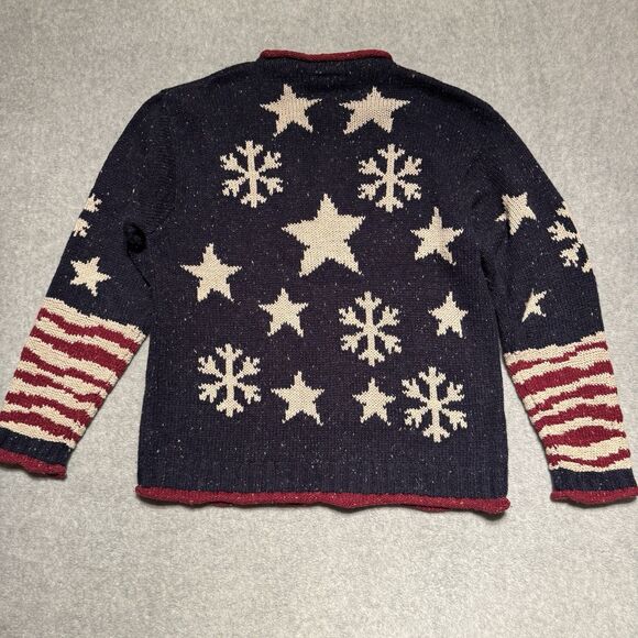 Coldwater Creek Chunky Knit Sweater Womens XL Blue Red Snowflake American Wool - Picture 3 of 7